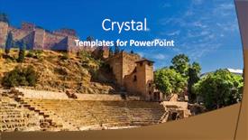  Presentation with roman ruins - PPT theme having roman-amphitheatre-ruins-in-malaga background and a teal colored foreground