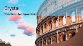  Presentation with rome italy - Presentation theme consisting of ancient roman building - colosseum at sunset in rome background and a light blue colored foreground