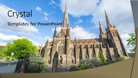  Presentation with australia melbourne - Amazing PPT theme having roman catholic cathedral in melbourne backdrop and a light blue colored foreground