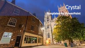  Presentation with merger sunset - Slide deck with roman catholic kingdom - york minster cathedral sunset dusk background and a ocean colored foreground