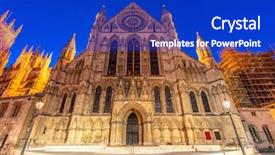  Presentation with merger sunset - Cool new PPT theme with roman catholic kingdom - york minster cathedral sunset dusk backdrop and a royal blue colored foreground