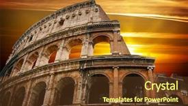  Presentation with roman theatre - PPT theme consisting of roman colosseum at sunrise background and a tawny brown colored foreground