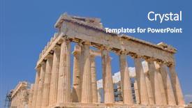  Presentation with tourist - Colorful slide deck enhanced with roman column - parthenon famous european tourist travel backdrop and a teal colored foreground