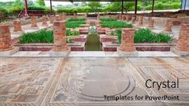  Presentation with garden pond - Colorful PPT layouts enhanced with roman-domus-of-fountains-view backdrop and a light gray colored foreground
