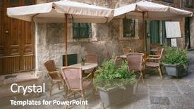  Presentation with outdoor furniture - Presentation theme having roman furniture - outdoor restaurant in old european background and a coral colored foreground