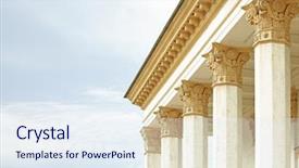  Presentation with building - Beautiful slide deck featuring roman government - closeup of building with columns backdrop and a sky blue colored foreground