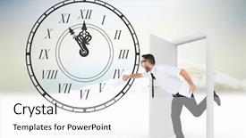  Presentation with open door policy health care - Presentation theme featuring roman numeral - geeky young businessman running late background and a white colored foreground