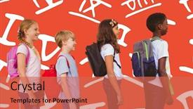  Presentation with school kids - PPT layouts featuring roman numeral - school kids standing in school background and a coral colored foreground