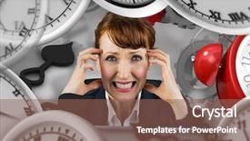  Presentation with stressed - Slide deck consisting of roman numeral - stressed businesswoman against grey vignette background and a violet colored foreground