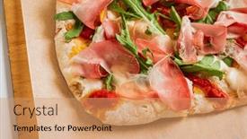  Presentation with roman - Slide deck featuring roman-pizza-rectangular-on-wood background and a coral colored foreground