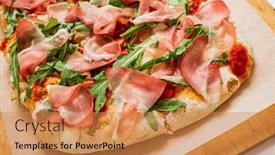  Presentation with roman - Slides consisting of roman-pizza-rectangular-on-wood background and a coral colored foreground