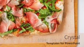  Presentation with roman - Slides featuring roman-pizza-rectangular-on-wood background and a coral colored foreground