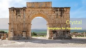 Presentation with roman ruins - Slides featuring roman-ruins-of-volubilis-meknes background and a coral colored foreground