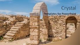  Presentation with roman ruins - Beautiful presentation design featuring female doctor wearing virtual reality glasses isolated on white background backdrop and a light blue colored foreground