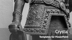  Presentation with knight - Cool new PPT theme with roman soldier - hand in armour backdrop and a dark gray colored foreground