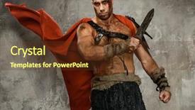 Presentation with gladiator - PPT theme enhanced with roman soldier - wounded gladiator with sword covered background and a tawny brown colored foreground
