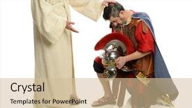  Presentation with roman soldier - Slide set having roman soldier with sword standing background and a soft green colored foreground