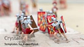  Presentation with battle - Presentation theme consisting of roman-soldiers-battle-miniature-scene background and a soft green colored foreground