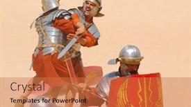  Presentation with soldiers - Presentation design having roman-soldiers-during-roman-show background and a coral colored foreground