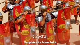  Presentation with soldiers - Colorful PPT theme enhanced with roman-soldiers-fighting-with-spears backdrop and a red colored foreground