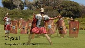  Presentation with skills - Presentation theme having roman soldiers practicing military skills background and a gold colored foreground