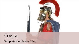  Presentation with roman soldier - Audience pleasing PPT theme consisting of roman soldier's profile holding backdrop and a soft green colored foreground
