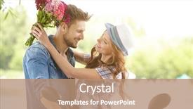  Presentation with romance - PPT theme with romance - man gives flowers beautiful woman background and a coral colored foreground