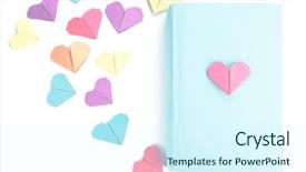  Presentation with light book - Colorful presentation design enhanced with romance literature - book and origami hearts backdrop and a cool aqua colored foreground