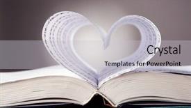  Presentation with romance - Colorful PPT layouts enhanced with romance literature - book pages curved into heart backdrop and a light gray colored foreground
