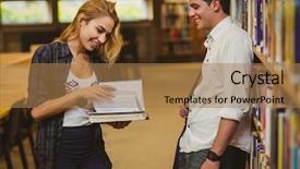  Presentation with library - PPT theme featuring romance literature - couple with books looking background and a  colored foreground