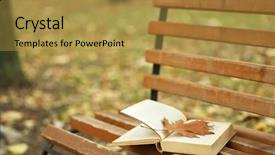  Presentation with romance - Colorful PPT theme enhanced with romance literature - open book with leaf lying backdrop and a gold colored foreground