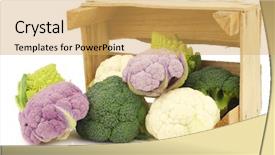  Presentation with fresh green broccoli - PPT theme featuring romanesco broccoli fresh cauliflower purple background and a yellow colored foreground