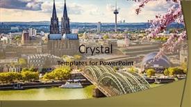  Presentation with aerial - Beautiful PPT theme featuring romanesque architecture - aerial view of cologne backdrop and a coral colored foreground