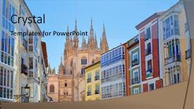  Presentation with colorful geometric pixel - Amazing slides having romanesque architecture - burgos downtown colorful facades backdrop and a light blue colored foreground