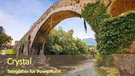  Presentation with ancient roman aqueduct bridge - PPT theme enhanced with romanesque architecture - cangas de onis roman bridge background and a tawny brown colored foreground