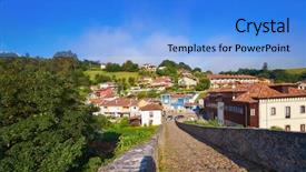  Presentation with ancient roman aqueduct bridge - Presentation design consisting of romanesque architecture - cangas de onis roman bridge background and a light blue colored foreground