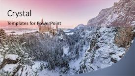  Presentation with sunrise - Presentation design featuring romanesque architecture - neuschwanstein castle during sunrise background and a lemonade colored foreground