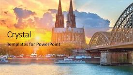  Presentation with cologne - Amazing presentation design having romanesque architecture - view on cologne at sunset backdrop and a gold colored foreground