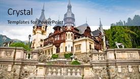  Presentation with transylvania - PPT layouts consisting of romanesque art - peles museum in sinaia transylvania background and a light blue colored foreground