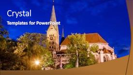  Presentation with night city - Cool new PPT theme with romanesque-augsburg-cathedral-augsburger-dom backdrop and a royal blue colored foreground