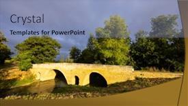  Presentation with world heritage - PPT theme consisting of romanesque-bridge-of-artigue background and a light blue colored foreground