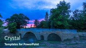  Presentation with cable stayed bridge over river - PPT theme featuring romanesque-bridge-of-artigue background and a ocean colored foreground