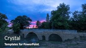  Presentation with unesco - Slide set featuring romanesque-bridge-of-artigue background and a ocean colored foreground