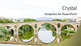  Presentation with cable stayed bridge over river - Audience pleasing PPT theme consisting of romanesque bridge over river arga backdrop and a white colored foreground