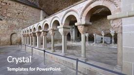  Presentation with diverse century 21 thinkers - Colorful PPT theme enhanced with romanesque cloister xii century san backdrop and a gray colored foreground