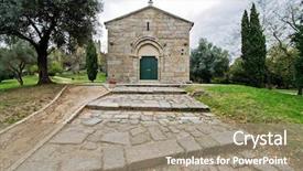  Presentation with world heritage - Presentation design with romanesque sao miguel chapel near the guimaraes castle where medieval knights are buried guimaraes portugal unesco world heritage site background and a coral colored foreground