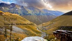  Presentation with mountain view - Presentation design featuring romania-carpathian-mountains-panoramic-mountain background and a gold colored foreground