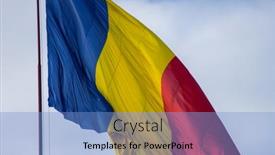  Presentation with romania - Colorful slide deck enhanced with romania-flag-background-in-wind backdrop and a light blue colored foreground