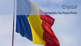  Presentation with romania - Colorful presentation theme enhanced with romania-flag-background-in-wind backdrop and a light blue colored foreground