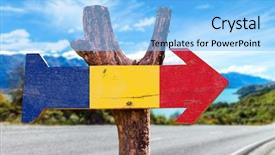  Presentation with romania - Slide deck with romania flag wooden sign background and a light blue colored foreground